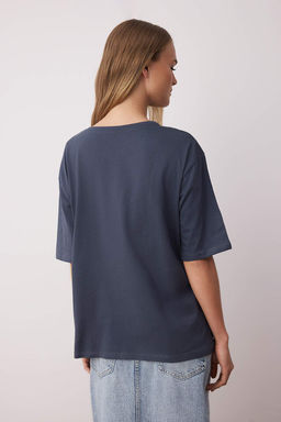 Ekru %100 Suprem Oversize/Genis Kal?p Kokteyl Bask?l? Orme T-Shirt TWOSS25TS00217 - Trendyolmilla фото 4