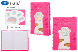 Блокнот детский 21*15 см, 80л. (MC-7755) "Лапка", меховая розовая обложка с аппликацией