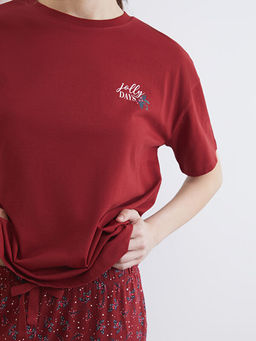 Bisiklet Yaka Y?lba?? Temal? Kad?n Pijama Tak?m?