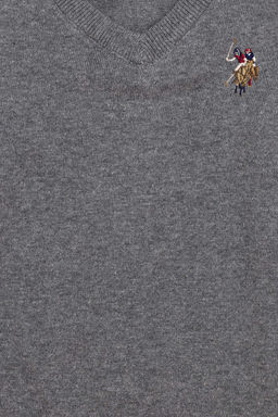 Свитер U.S. Polo Assn V-образным вырезом для мальчиков из хлопка серый меланж  фото 9