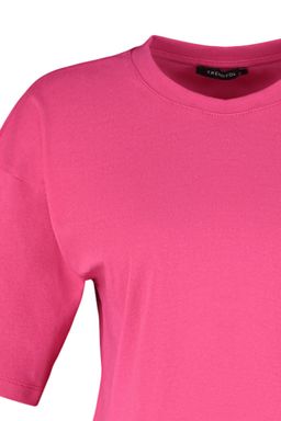 Premium Fusya Relaxed/Rahat Kal?p %100 Kal?n Pamuklu Crop Orme T-Shirt TWOSS23TS00038