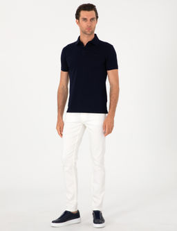 Lacivert Slim Fit %100 Pamuk Polo Yaka Basic T-shirt
