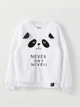 Bisiklet Yaka Nak??l? Uzun Kollu Pel?? K?z ?ocuk Sweatshirt