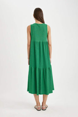 Платье миди без рукавов с круглым вырезом и запахом - Defacto фото 6