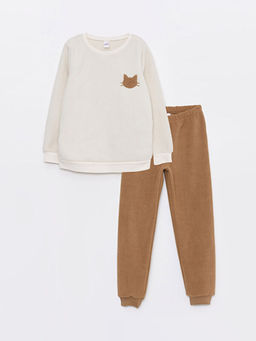 Bisiklet Yaka Nak??l? Uzun Kollu Polar K?z ?ocuk Pijama Tak?m?