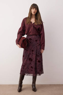 Murdum Flok Bask?l? Kalem Maxi/Uzun Tul Esnek Orme Etek TWOAW26ET00146