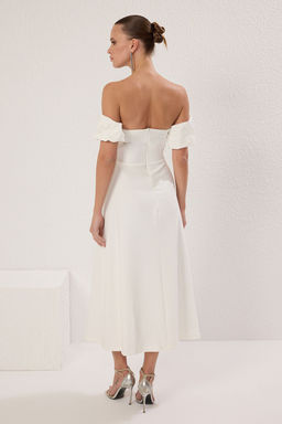TRENDYOLMILLA Siyah Carmen Yaka Tas Bask? Detayl? Dokuma Midi S?k Elbise TPRSS25EL00243  фото 4