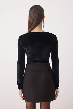 Siyah Duz V Yaka Uzun Orme Kadife Body TPRAW26BD00027 - Trendyolmilla фото 4