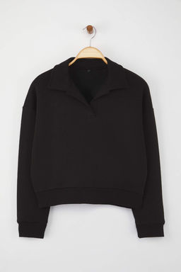 Teen Siyah Duz Regular/Normal Kal?p Orme Sweatshirt TWOAW26SW00049