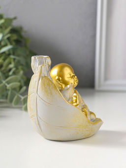 Подставка для благовоний "Маленький хотей на листе" стелющийся дым беж с патиной 10х7,5х9 см   10964