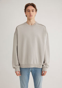 Dikis Detayl? Gri Basic Sweatshirt - Mavi фото 3