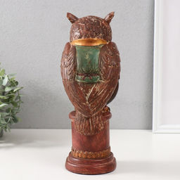 Фигурка-часы настольные полистоун «Филин в зелёном пиджаке на колонне», 15×12.5×32 см