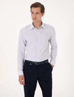 Mavi Slim Fit _izgili Uzun Kollu G_mlek