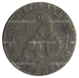 Монета 1 сентимо 1870 года Испания