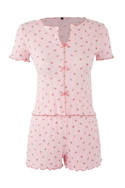 Trendyolmilla Beyaz %100 Pamuklu Cicekli Kurdele/Fiyonklu Fitilli Orme Pijama Tak?m? THMSS25PT00434 фото 23