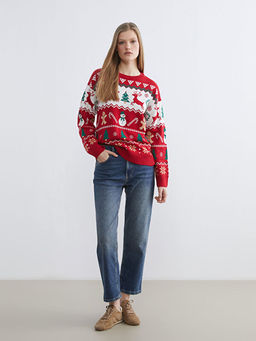 Bisiklet Yaka Y?lba?? Temal? Kad?n Triko Kazak