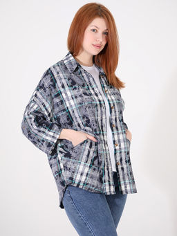 Женская рубашка в клетку больших размеров - Almond фото 5