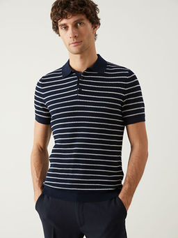 Polo Yaka K?sa Kollu ?izgili Erkek Triko Kazak