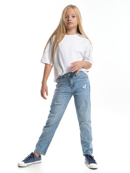 Джинсы для девочки 33-1045 голубой - Mini maxi фото 2