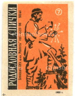 Этикетка спичечная Родословная спички №7 фабрика Ревпуть