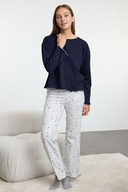 Trendyolmilla Lacivert Varakl? Galaksi Desenli Baby Overlok Detayl? Orme Pijama Tak?m? THMAW25PT00205