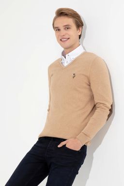 U. S. Polo Assn Мужской базовый свитер светло-коричневого меланжевого цвета