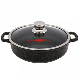 Жаровня с антипригарным покрытием 2,5л, д24см "Гранит Induction", h7см, s0,4см, литые ручки, стеклянная крышка с пароотводом, подарочная упаковка (Россия) Подходит для всех видов плит, включая индукционную.