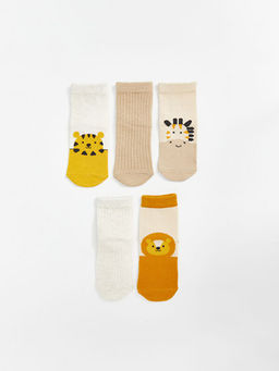 Bask?l? Erkek Bebek Soket ?orap 5li