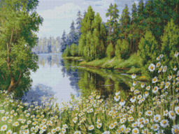 Вышивка крестиком 40х50см, Ромашки у реки