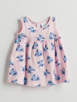 Bisiklet Yaka Stitch Bask?l? K?z Bebek Elbise