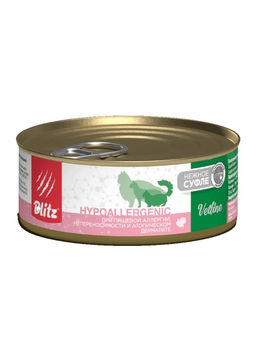 BLITZ конс. д/кошек Vetline Hypoallergenic 100 г.ж/б 1/16