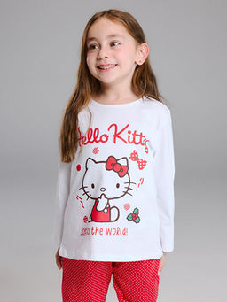Bisiklet Yaka Hello Kitty Bask?l? K?z ?ocuk Pijama Tak?m?