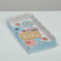 Цена за 5 шт. Коробка для печенья, кондитерская упаковка с PVC крышкой, Have a nice day, 10.5 х 21 х 3 см