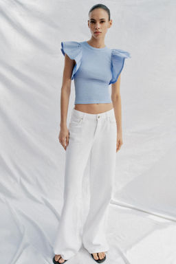 CAMISETA COMBINADA RIB VOLANTES / Azul medio