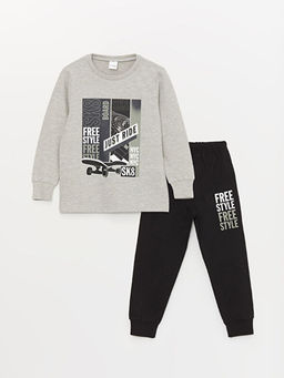 Bisiklet Yaka Bask?l? Uzun Kollu Erkek ?ocuk Pijama Tak?m?