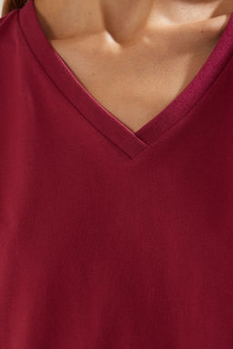 TRENDYOLMILLA Siyah-Beyaz %100 Pamuk 2li Paket Basic V Yaka Orme T-Shirt TWOSS23TS00002 фото 6