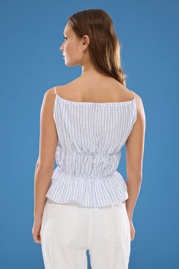 Trendyolmilla Ac?k Mavi Ask?l? Lastik Detayl? Cizgili Dokuma Bluz TWOSS25BZ00259