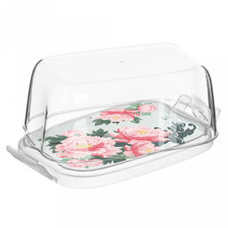 Масленка пластмассовая Bergamo 16х10х7см, прозрачная крышка h5,5см, с декором Сад пионов (Россия) - Домашняя Мода фото 4