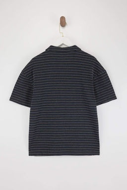 Lacivert Oversize/Genis Kesim Cizgili Polo Yaka T-shirt TMNSS26PO00008