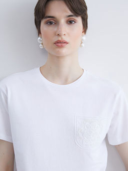 Bisiklet Yaka Dantel Cepli Kad?n Ti??rt