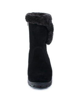 Полусапожки женские на литой подошве, черные, замша, молния.