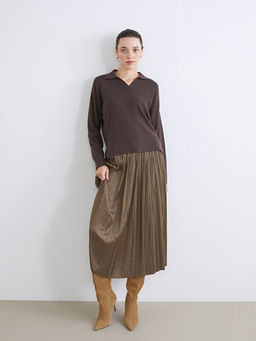 Beli Lastikli Saten Kad?n Pileli Etek