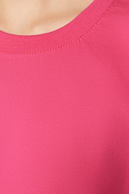 Premium Fusya Relaxed/Rahat Kal?p %100 Kal?n Pamuklu Crop Orme T-Shirt TWOSS23TS00038