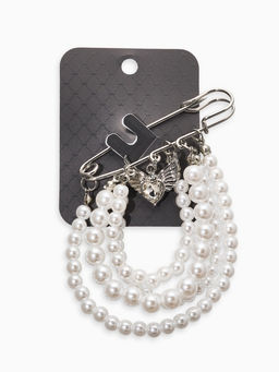 Булавка «Жемчужная россыпь», 6.5 см, d подвесок=5+6+8 см, белая в серебре