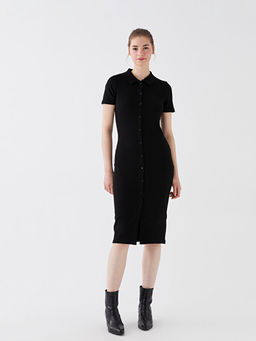 Polo Yaka D?z K?sa Kollu Kad?n Bodycon Elbise