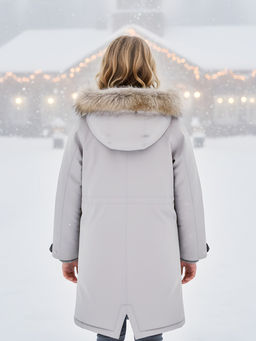 Парка зимняя подростковая для девочки с капюшоном и мехом бежевого цвета 9536B - Valianly фото 2