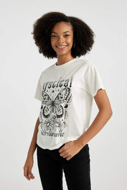 Футболка стандартного кроя с круглым вырезом и короткими рукавами с принтом - Defacto фото 4