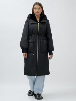 Пальто зимнее женское стильное с норкой люкс класса черного цвета 8628Ch - Mtforce фото 2