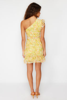 Cok Renkli Desenli Tek Kol Detayl? F?rf?rl? Astarl? Esnek Orme Mini Elbise TWOSS24EL00205 - Trendyolmilla фото 6