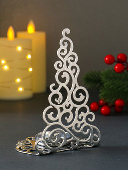 Подсвечник на 1 свечу Ёлка новогодняя нарядная, металл под хром, 10?7.5?13.5 см